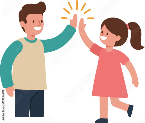 Children giving high five gesture celebrating friendship and teamwork with happy expression vector illustration 