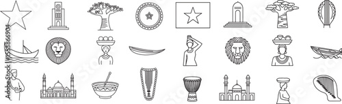African cultural icons line art vector collection culture symbol