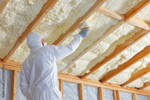 A foreman clad in overalls is currently working on a project involving rockwool insulation