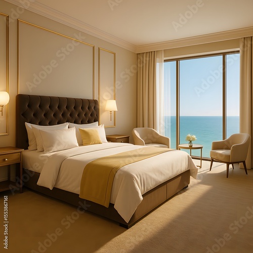 Elegant Hotel Suite with Ocean View – 3D Interior Render