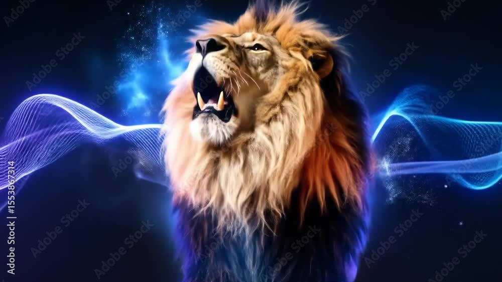 Majestic lion portrait with vibrant light effects Majestic lion portrait with vibrant light effects