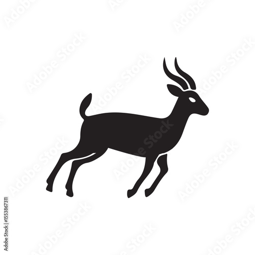 Silhouetted Running Gazelle.A bold, black silhouette of a gazelle in a running pose.