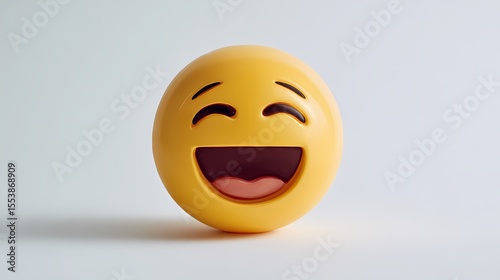 A vibrant yellow emoji with a wide, joyful grin, embodying happiness and good humor in its playful expression on a clean, bright backdrop.