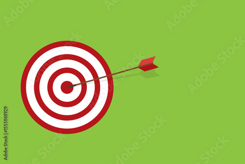 Red arrow hits the target center. Business challenge failure and success concept.	