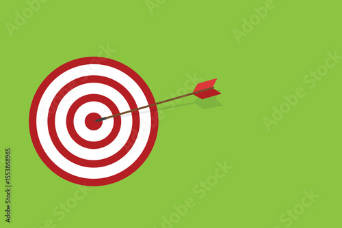 Red arrow hits the target center. Business challenge failure and success concept.	