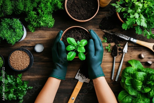 Cultivating Fresh Herbs in a Home Garden Setting During Daylight Hours.