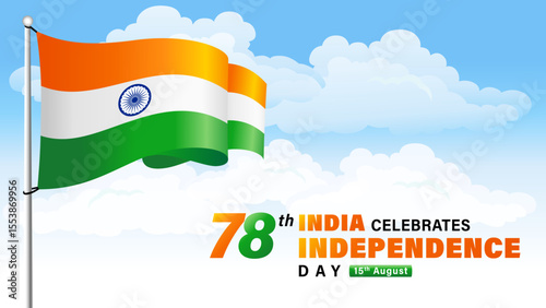 78th anniversary of India Independence Day celebration 2025. 15th august holiday banner for 78 years of Independence with national flag on sky background. Vector illustration