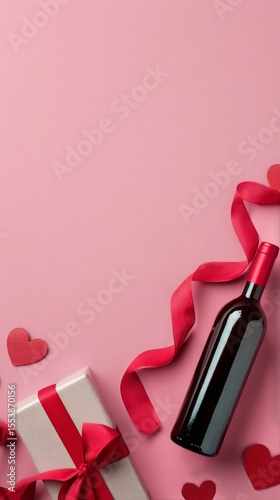 Romantic Setup With Wine, Chocolates, and Love-Themed Decorations for Special...