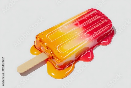 Vibrant Popsicle in Warm Sunlight: A vivid and tempting popsicle, capturing a refreshing summer day with a burst of color. The melted treat trickles with inviting sweetness.