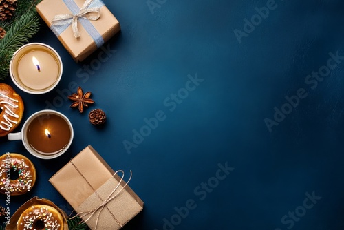Delightful Holiday Treats and Gifts Arranged on a Festive Table With Green Fo...
