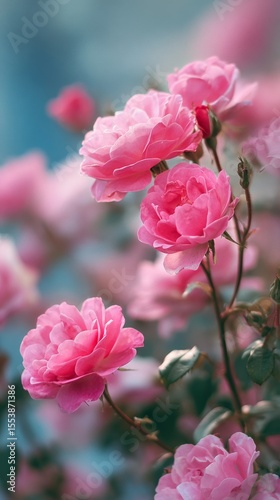 Beautiful Pink Roses Blooming in a Vibrant Garden During Spring Season.