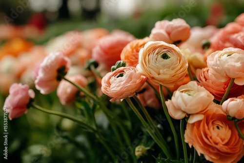 Colorful Ranunculus Flowers Bloom in a Sunny Garden During Spring Season