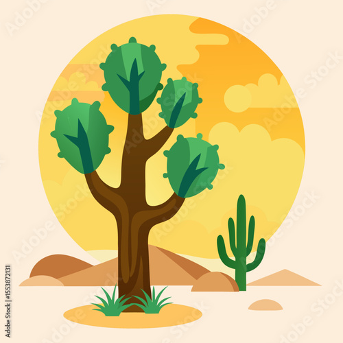 Cactus and desert tree vector combo