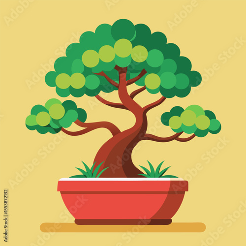 Bonsai tree in pot illustration
