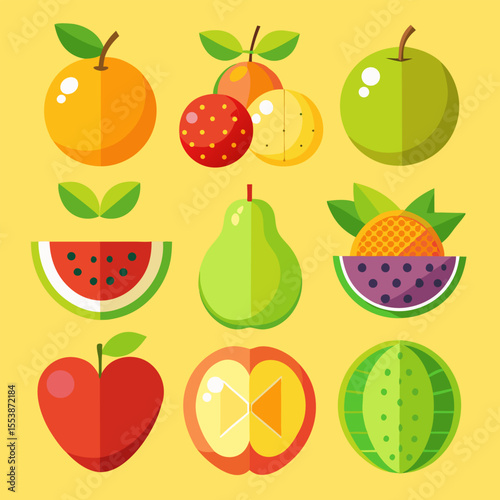 Fresh fruit icon set flat style
