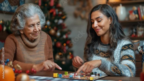 Celebrating family time with board games at a cozy home during the holiday season