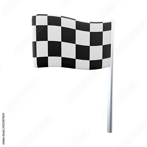 A checkered flag symbolizing the finish line in racing, often used in motorsports to signal the end of a race.