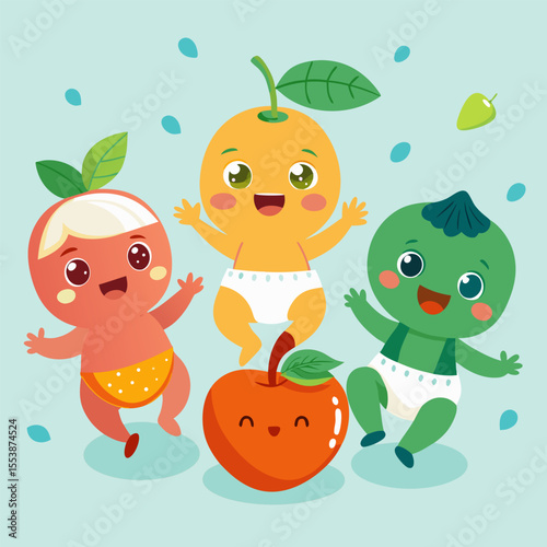 Baby fruit characters in diapers

