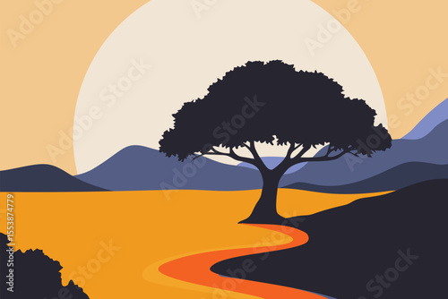 Background, Road, Morning, Trees, Leaves, Branches, Sunset, Travel, Fire, Event, View, River, Tree, Sun, Stars, Mountain, Vector, Artwork