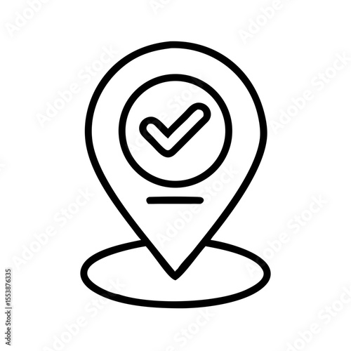 Location pin with check mark icon in minimalistic style  