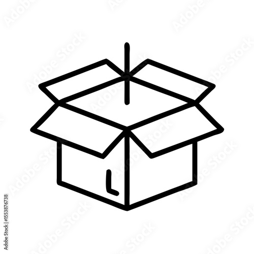 Open cardboard box with flaps in minimal line art style  