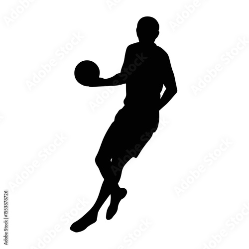 Silhouette of a jumping water polo goalkeeper, black and white, isolated on white background, water polo action and sports concept.