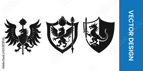 Dragon Shield Heraldic Vector Art
