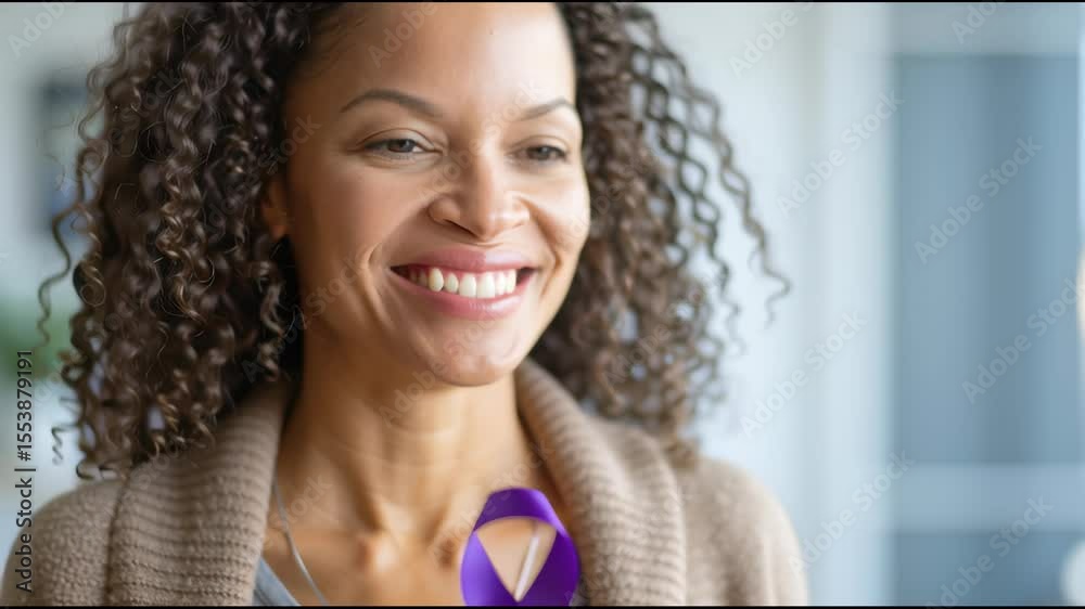 Woman holding purple Ribbon for supporting people with Pancreatic Cancer, world Alzheimer, epilepsy, lupus