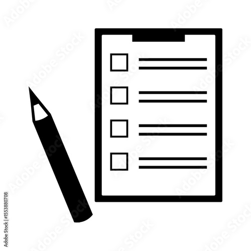 問診表と鉛筆のモノクロアイコンイラスト