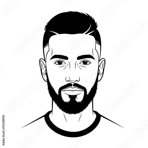 Man with chinstrap beard and faded haircut Portrait of a man with a stylish haircut and beard, illustrated in black and white for barbershop theme.