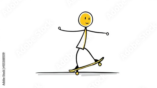 Minimalist Stick Figure Skateboarding Action