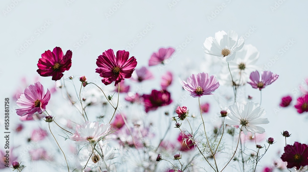 Obraz premium Delicate cosmos flowers in a soft light.