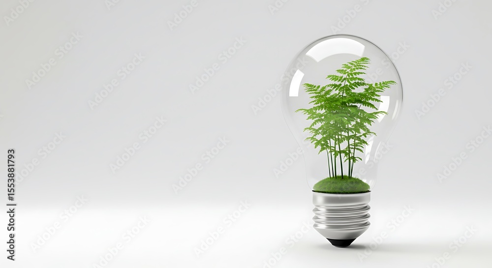 Green Plant Growing Inside Light Bulb; Eco-Friendly Energy Concept; Sustainable Innovation; 3D Render Green Plant Growing Inside Light Bulb; Eco-Friendly Energy Concept; Sustainable Innovation; 3D Render