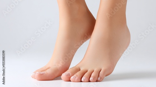 Close-up view of beautifully manicured feet standing on a clean surface, symbolizing beauty and care.