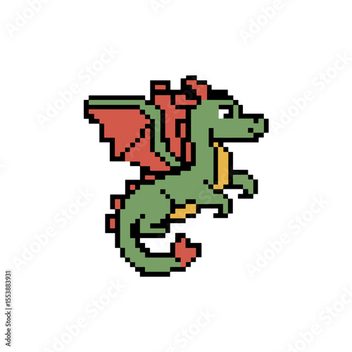 Pixel art dragon character in retro 8-bit style design  