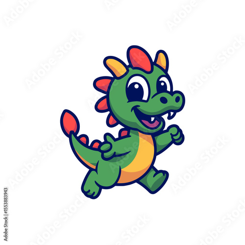 Playful green dragon mascot character running with a cheerful expression  