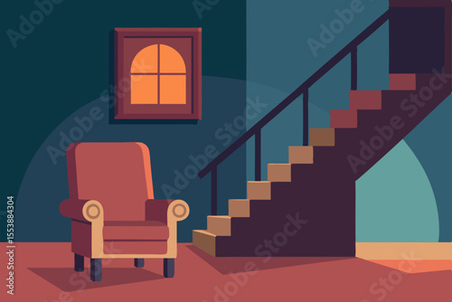 An open door at the top of an illuminated 3D rendered staircase hints at business success