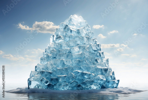 Surreal Iceberg Formed from Stacked Transparent Glasses