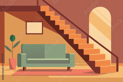modern living room with red sofa