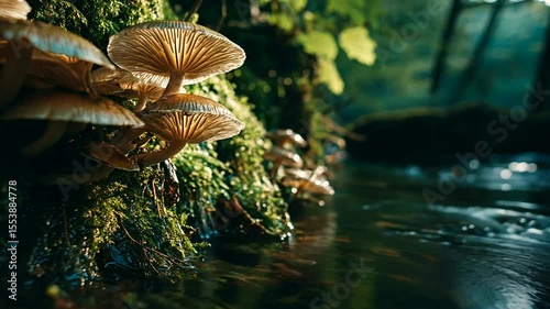 Forest Scene with Glowing Mushrooms