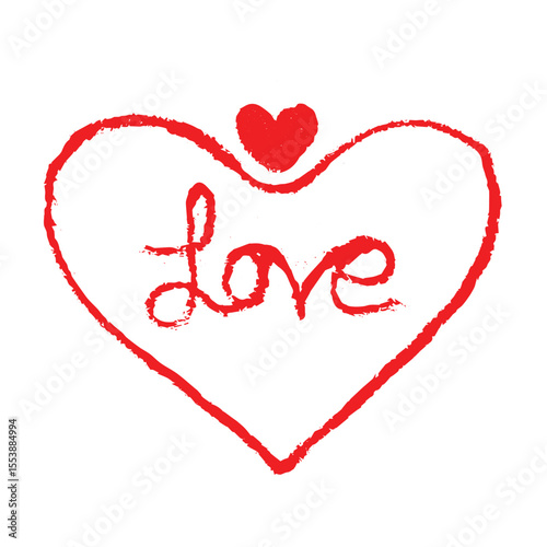 Hand-Drawn Red Heart with "Love" Text EPS, PNG - Sketch Valentine Symbol, Doodle Romance Icon, Artistic Love Sign

