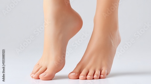 Graceful feet positioned in a soft light, showcasing elegance and beauty in a minimalistic style.