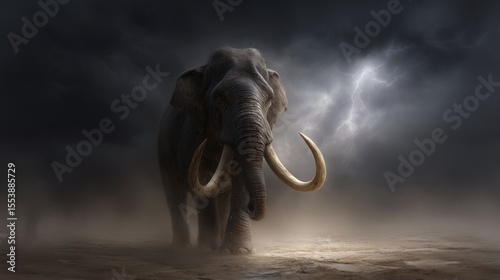Majestic elephant stands strong against a dramatic stormy backdrop, showcasing nature's power and beauty.