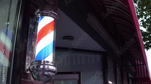 Barbershop Pole rotating outside of store 4k
