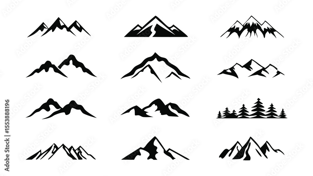 Naklejka premium Mountain Vector Silhouette Set for Nature Design Projects
