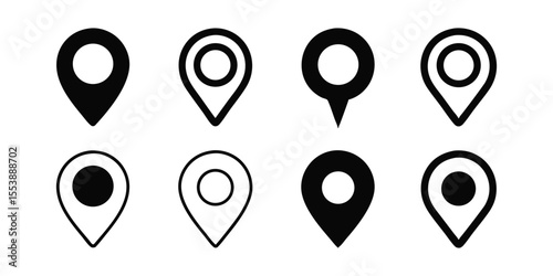 Map Pin Vector Silhouette Set for Navigation Design Projects