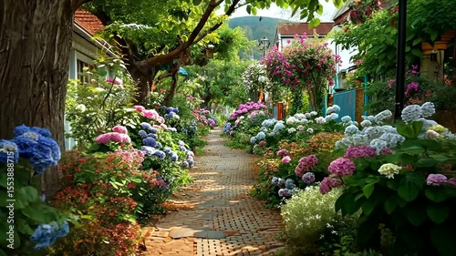 Vibrant Flower Pathway in Garden