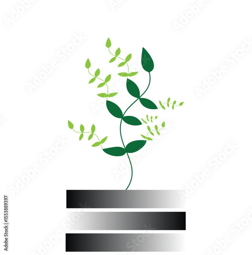green plant in a pot with black background and silhouette color designing and gradient design
