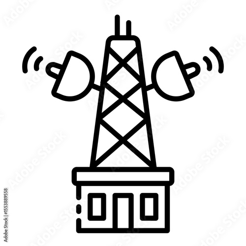 signal tower outline icon for communication network transmission