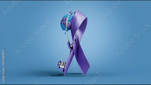 Vector graphic of Alzheimer's and Brain awareness month is observed every year in June. Raise awareness about Alzheimer's and brain. Realistic Ribbon, head and brain icon with Stethoscope design
